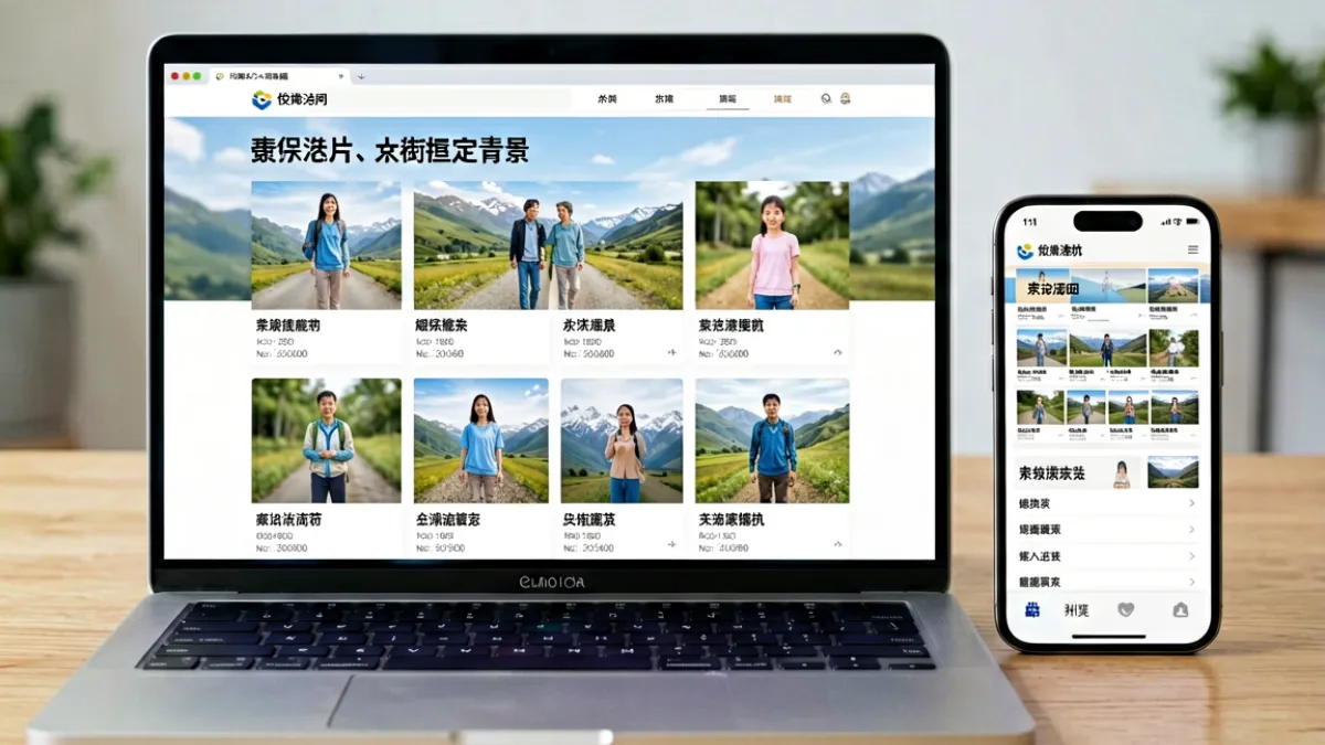 快猫导航网站在不同设备上的界面展示，包括桌面端与手机端的对比效果